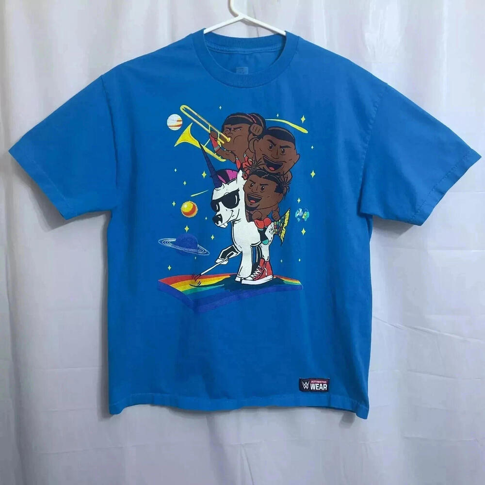 WWE Authentic New Day "Feel The Power" T-Shirt Men's Extra Large XL Blue Unicorn